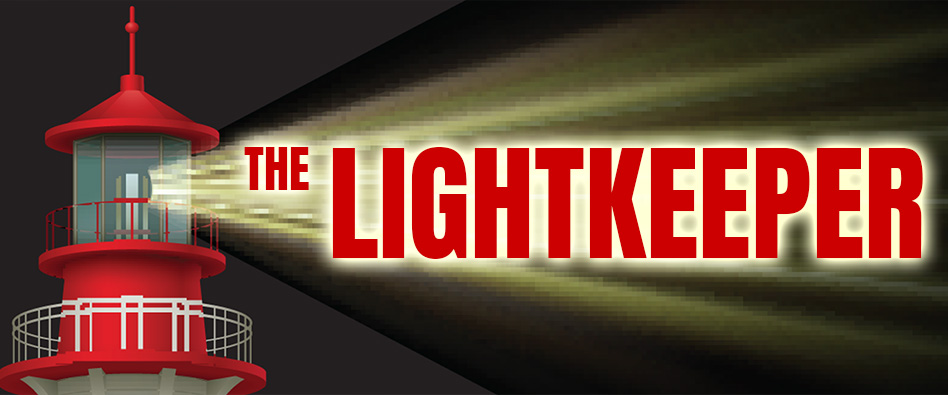 graphic of a lighthouse and beam of light in the dark with the words The LightKeeper illuminated